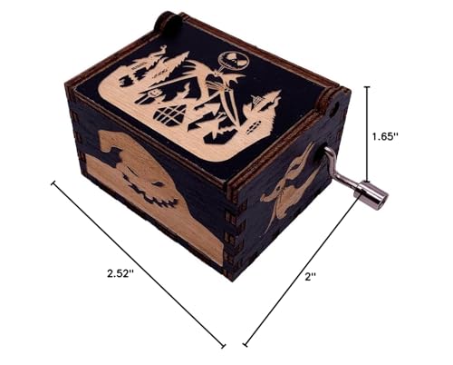 Hand Crank Music Box The Halloween Christmas Laser Engraved Wood Musical Box Jack Skellington Gift for Christmas,Birthday,Valent